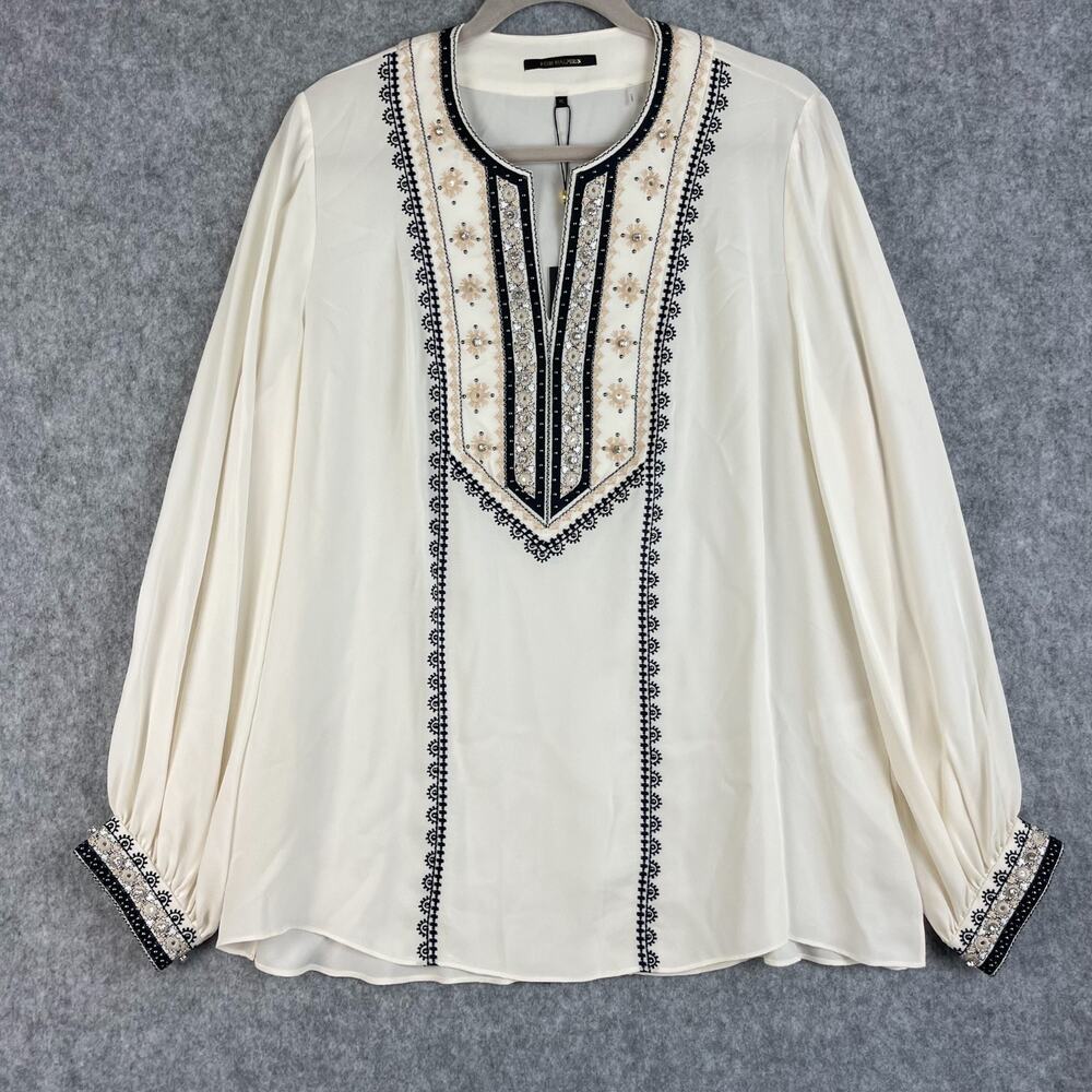 Kobi‎ Halperin Sandi Silk Top Womens XL Ivory Embellished Long Sleeve Blouse NWT